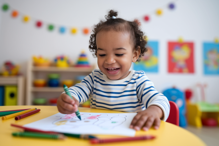 enfant-coloriage-table-crayons-jouets