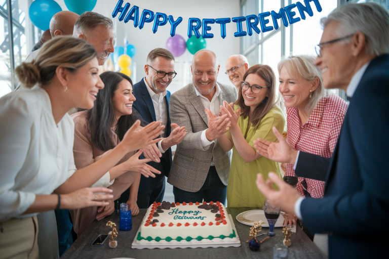 collegues-gateau-ballons-banniere-retraite