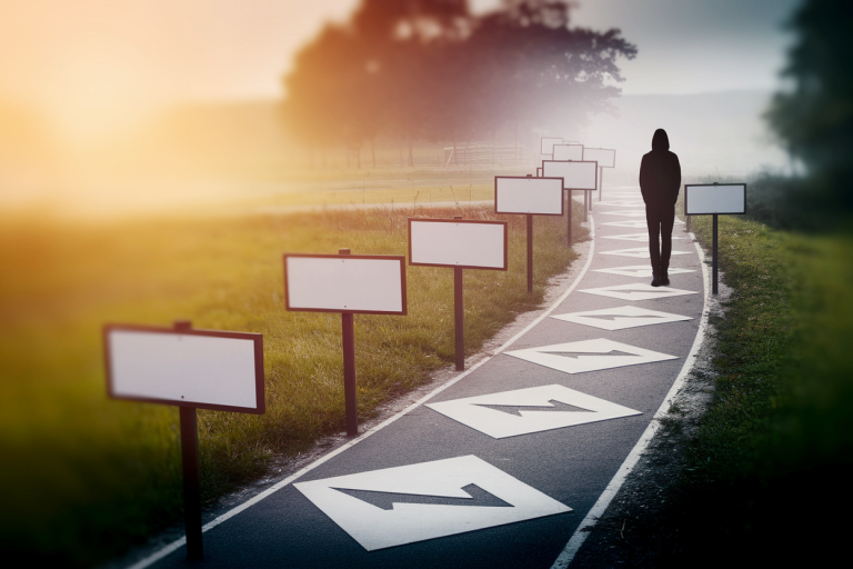 silhouette-chemin-panneaux-soleil-brume