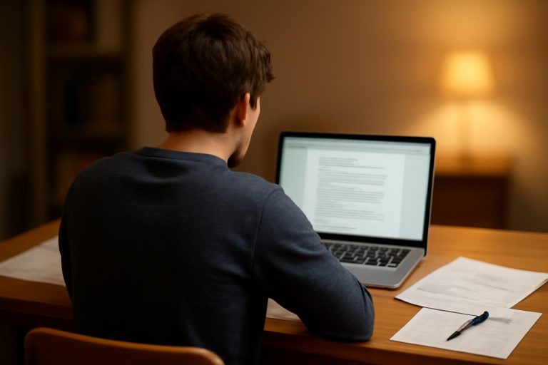 etudiant-bureau-ordinateur-papiers-stylos