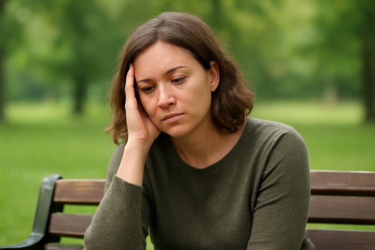 femme-banc-parc-pensive-serenite
