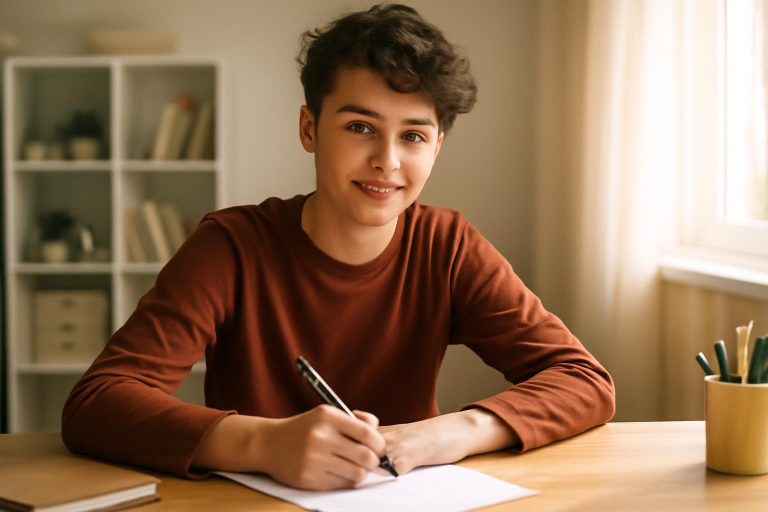 jeune-personne-ecrivant-bureau-ensoleille