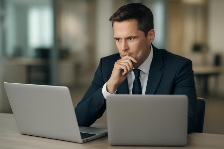 personne-daffaires-bureau-laptops-bureau-flou