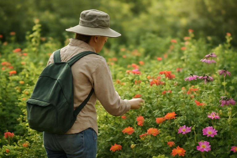 personne-vetements-detente-jardin-fleuri