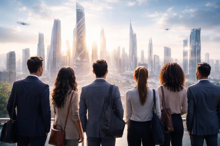 jeunes-professionnels-horizon-urbain-фuturiste